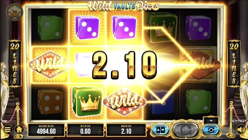 Wild Vaults Dice - მთავარი ეკრანი бараბნებით და საცავით