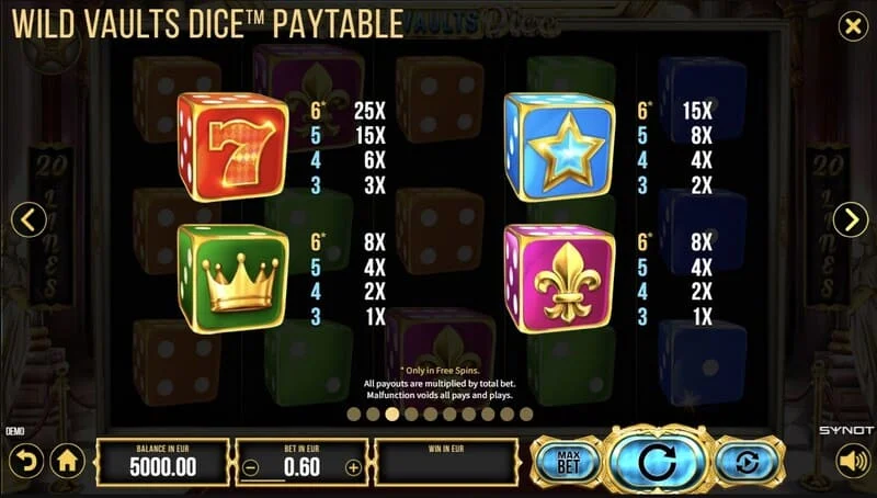 Wild Vaults Dice - 6x3 ბადე ბონუს რაუნდში ავალანგით
